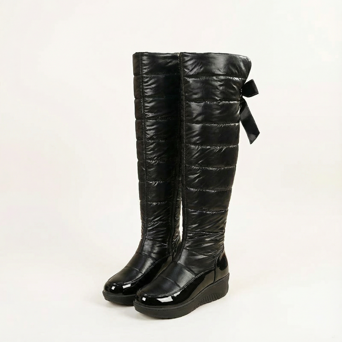 Women's winter boots, over the knee quilted puffer with wedge sole