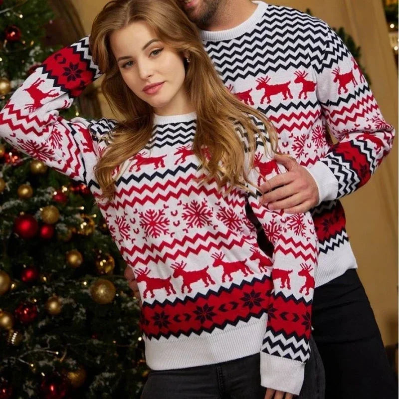 Womens Christmas sweater with ribbed cuffs and hem, relaxed fit pullover