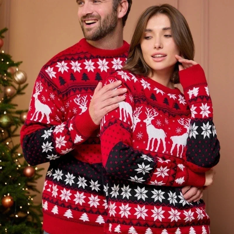 Womens Christmas sweater with ribbed cuffs and hem, relaxed fit pullover