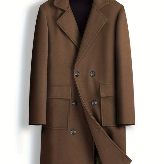Long double breasted trench coat for men with flap pockets