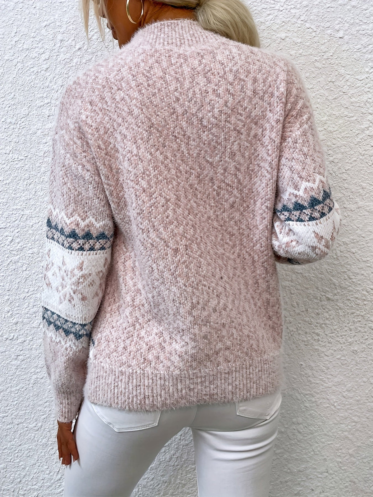 Womens Christmas sweater with snowflake pattern and mock neck