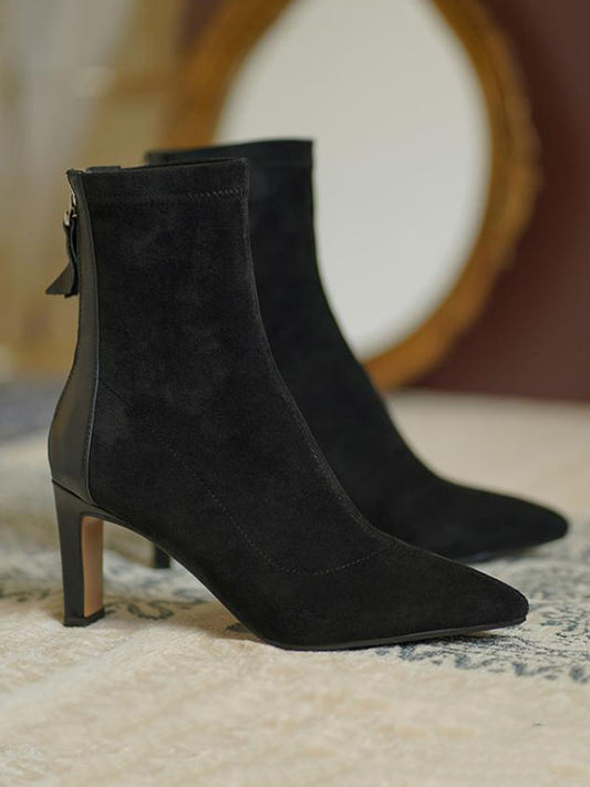 Pointed toe sock boots for women with back zip and high heel