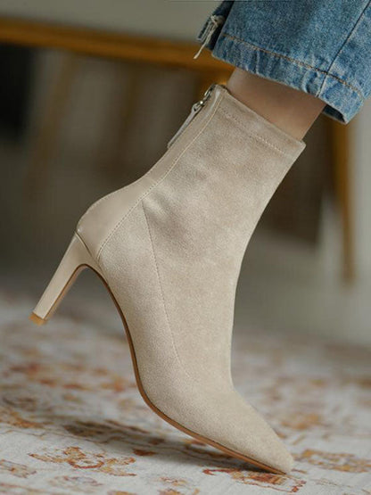 Pointed toe sock boots for women with back zip and high heel
