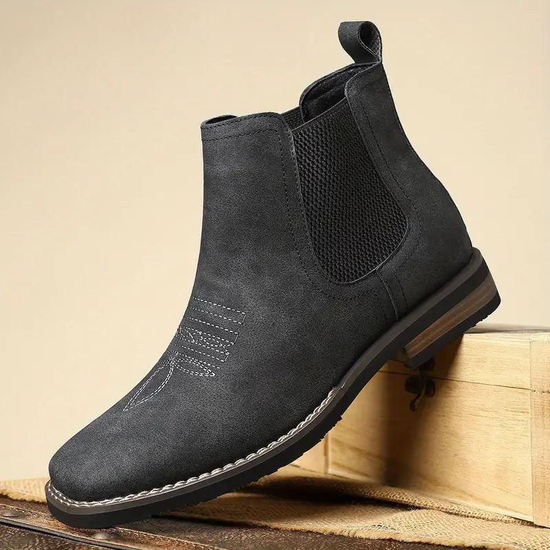 Chelsea boots for men with square toe and western stitching