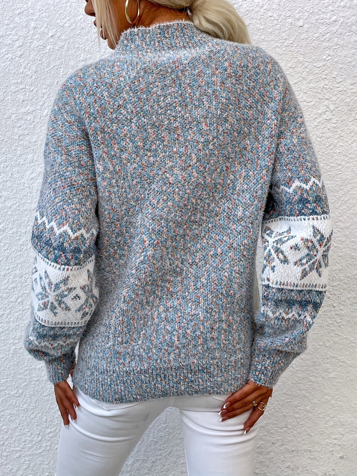 Womens Christmas sweater with snowflake pattern and mock neck