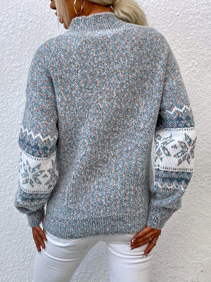 Womens Christmas sweater with snowflake pattern and mock neck
