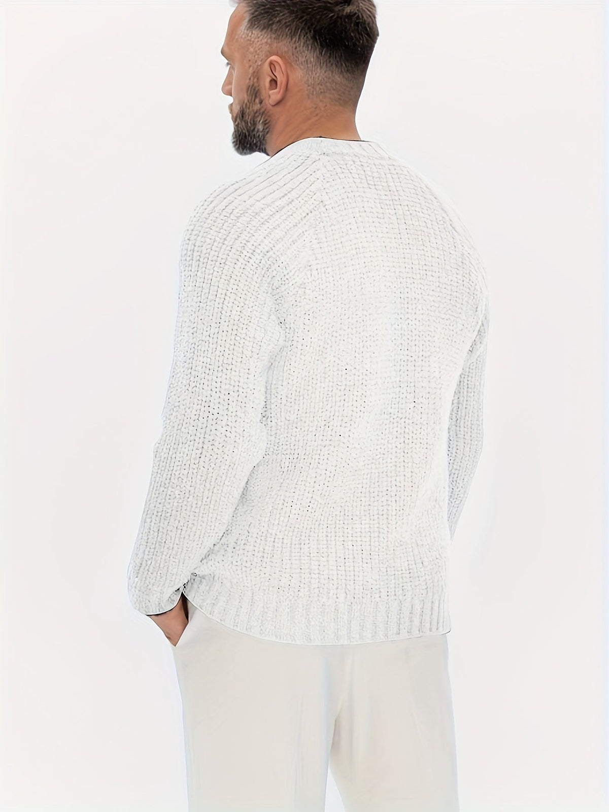 Crew neck sweater for men, ribbed knit pullover with raglan sleeves