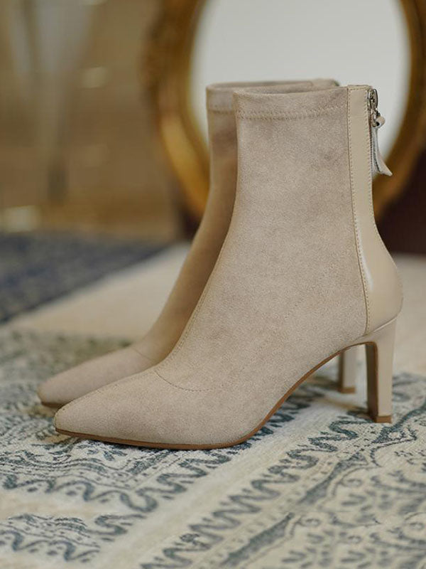Pointed toe sock boots for women with back zip and high heel
