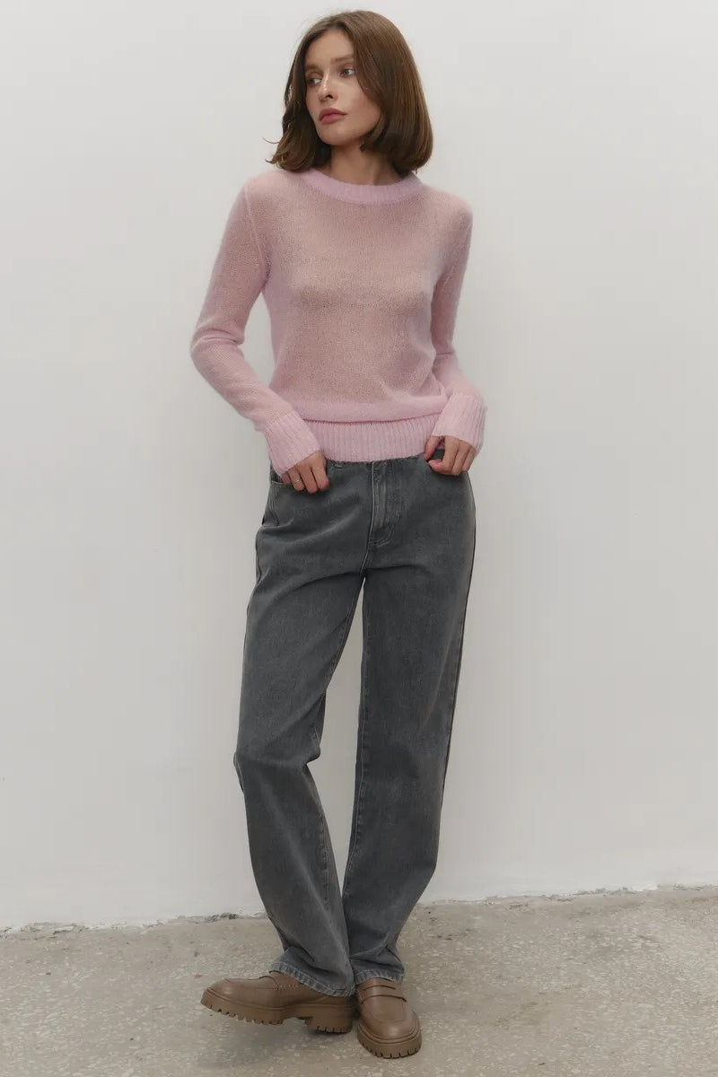 Women's sweaters, sheer crew neck pullover with long sleeves