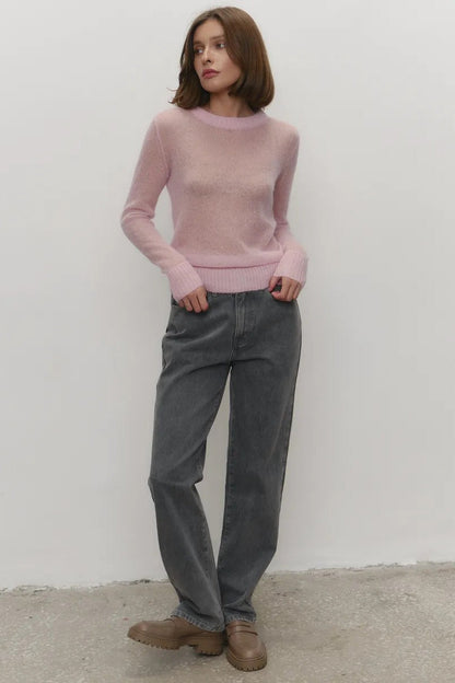 Women's sweaters, sheer crew neck pullover with long sleeves