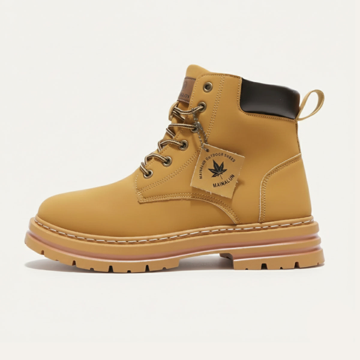Men's boots with chunky lug sole, lace up ankle work boots