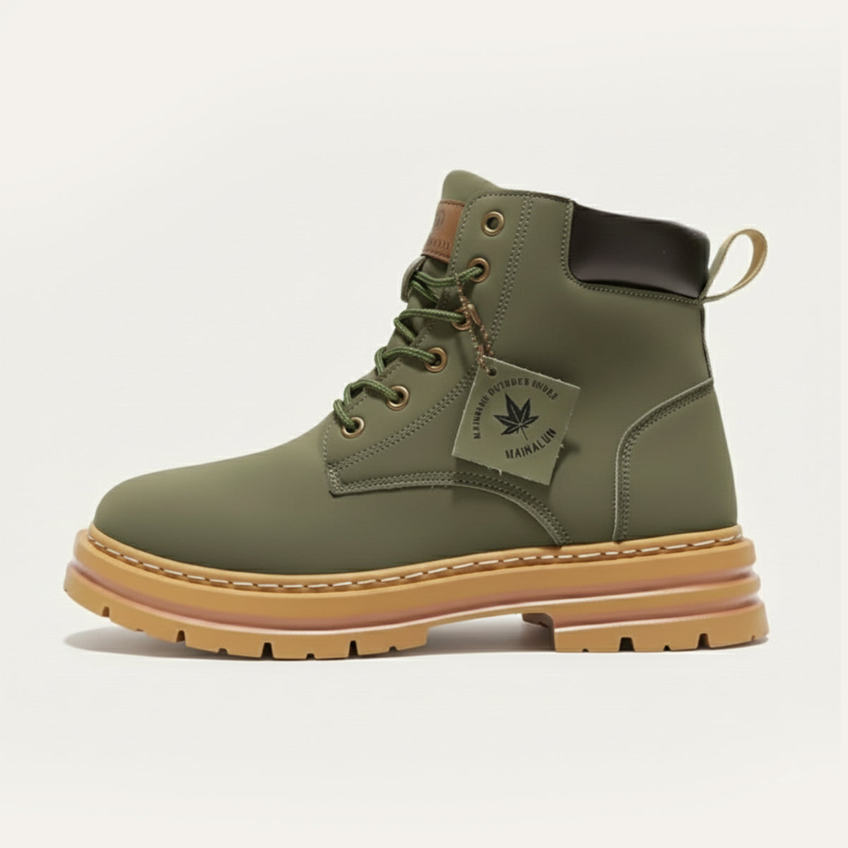 Men's boots with chunky lug sole, lace up ankle work boots