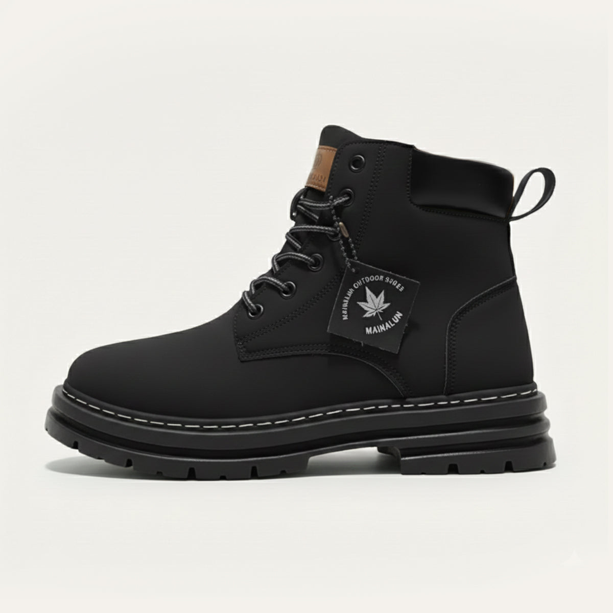 Men's boots with chunky lug sole, lace up ankle work boots