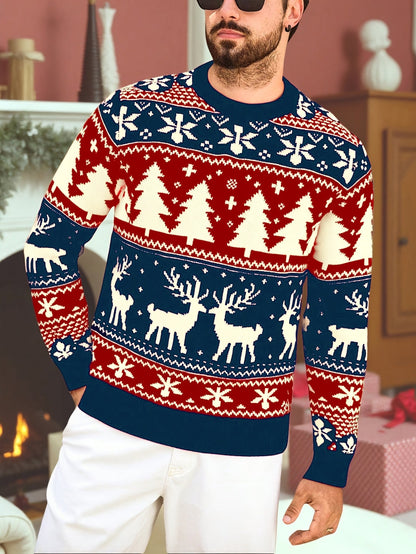 Men's ugly christmas sweater with crew neck and reindeer pattern