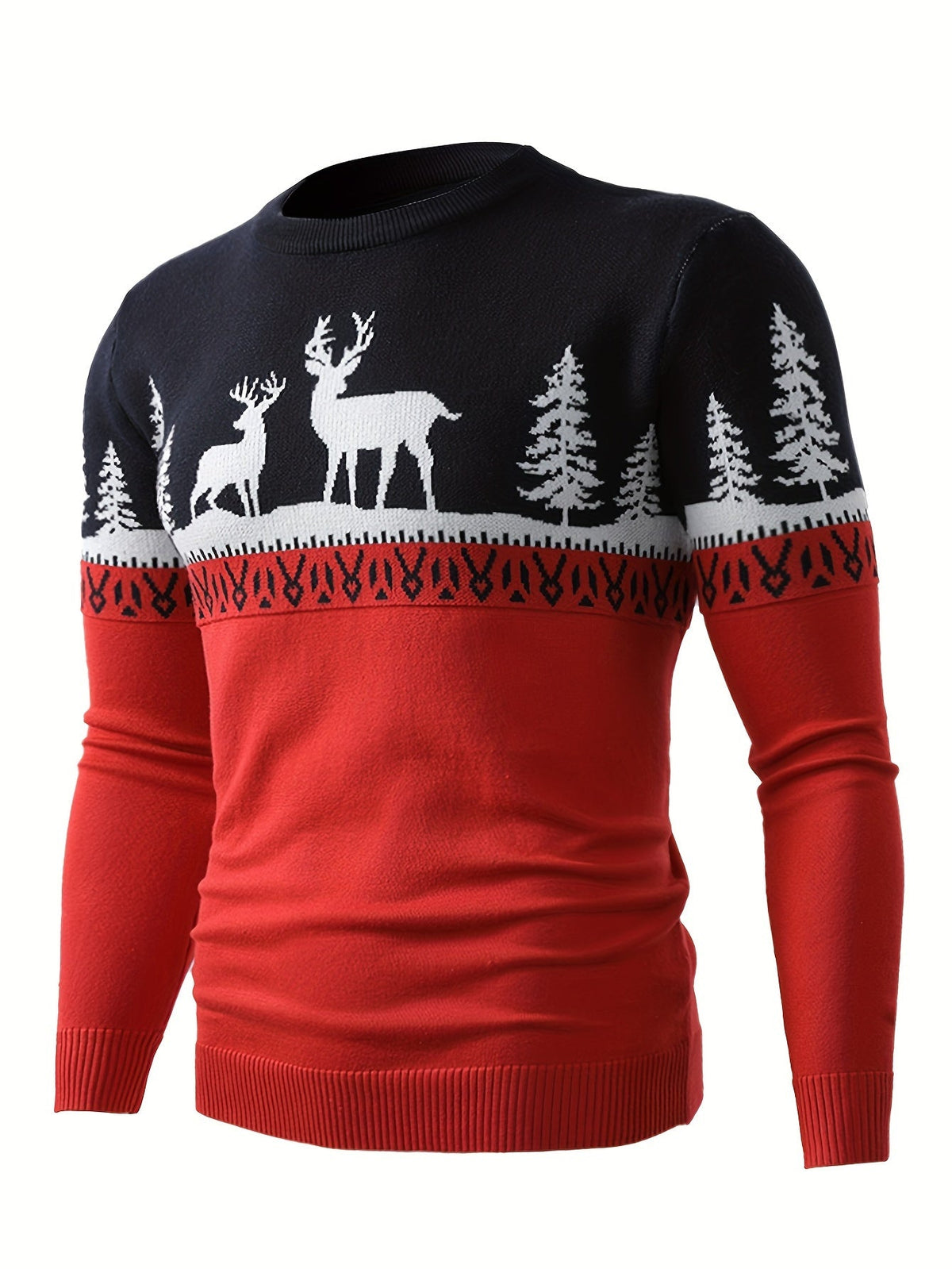 Ugly Christmas sweater for men with reindeer pattern and crew neck