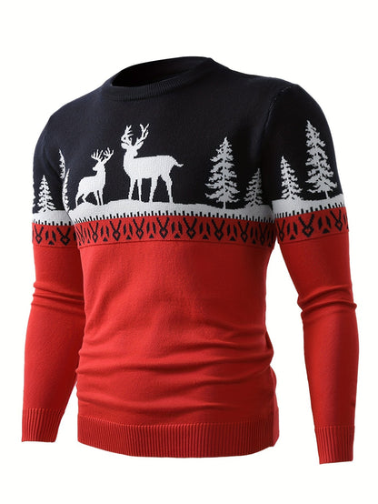 Ugly Christmas sweater for men with reindeer pattern and crew neck