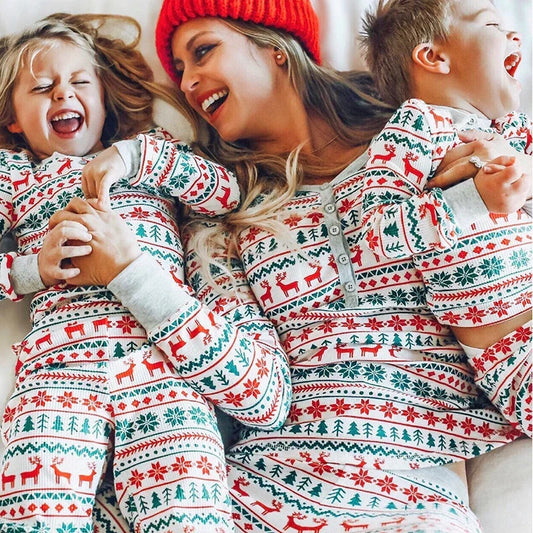 Christmas pajamas matching family set with reindeer print