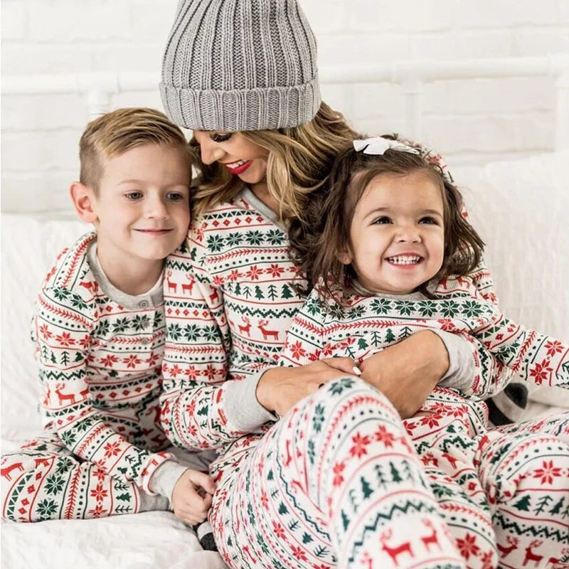 Christmas pajamas matching family set with reindeer print