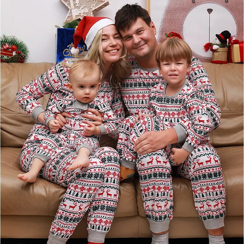 Christmas pajamas matching family set with reindeer print