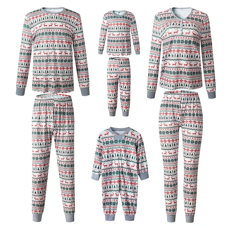 Christmas pajamas matching family set with reindeer print