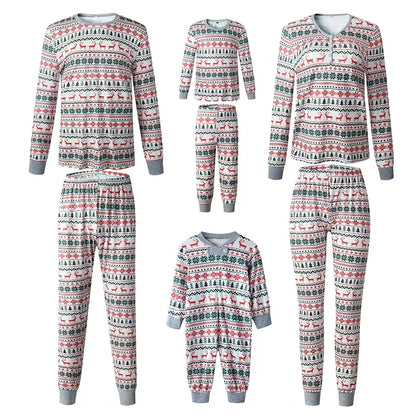 Christmas pajamas matching family set with reindeer print