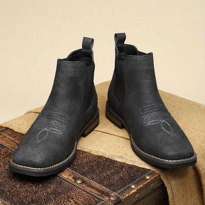Chelsea boots for men with square toe and western stitching
