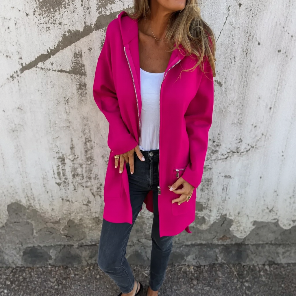 Longline zip up hoodies for women with zip pockets and side slits