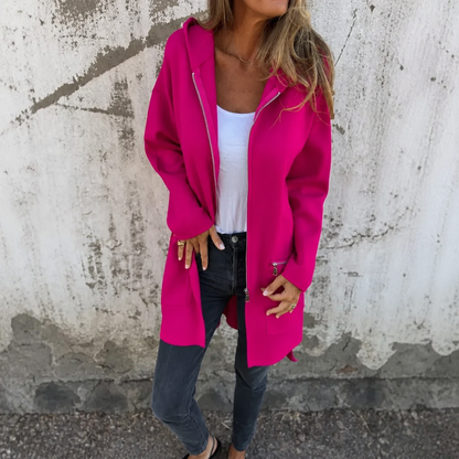 Longline zip up hoodies for women with zip pockets and side slits