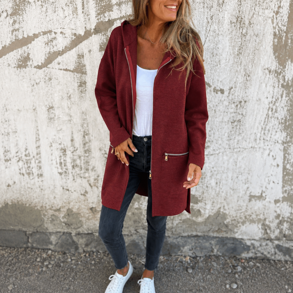Longline zip up hoodies for women with zip pockets and side slits