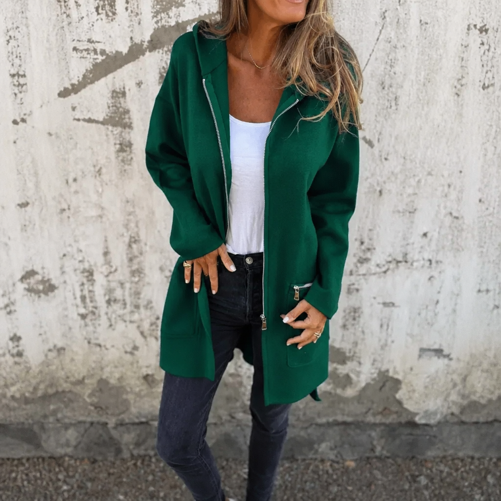 Longline zip up hoodies for women with zip pockets and side slits