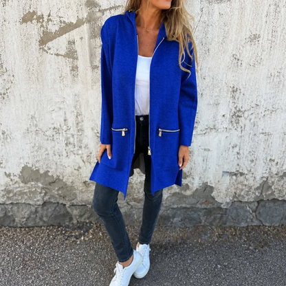 Longline zip up hoodies for women with zip pockets and side slits