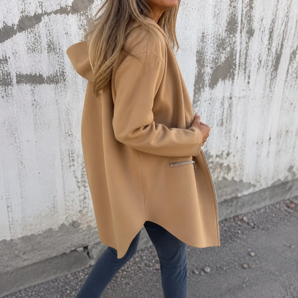 Longline zip up hoodies for women with zip pockets and side slits