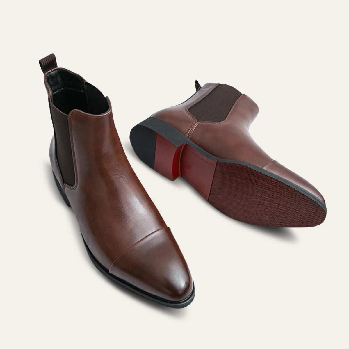Chelsea boots for men with cap toe and pull tab, slip on ankle boots