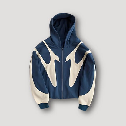 Mens hoodies with zip up front and flame graphic panels, oversized fit
