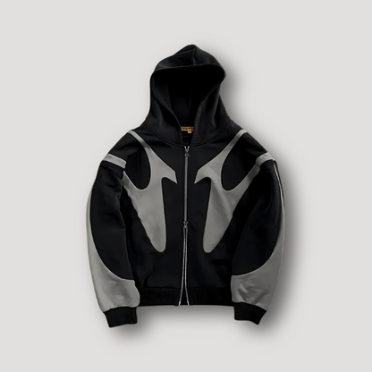 Mens hoodies with zip up front and flame graphic panels, oversized fit