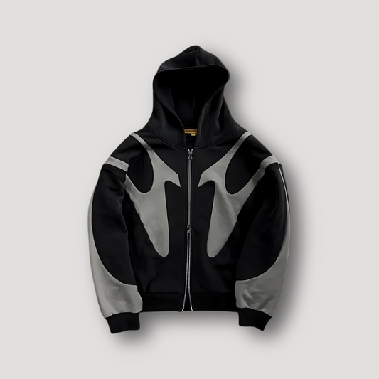 Mens hoodies with zip up front and flame graphic panels, oversized fit