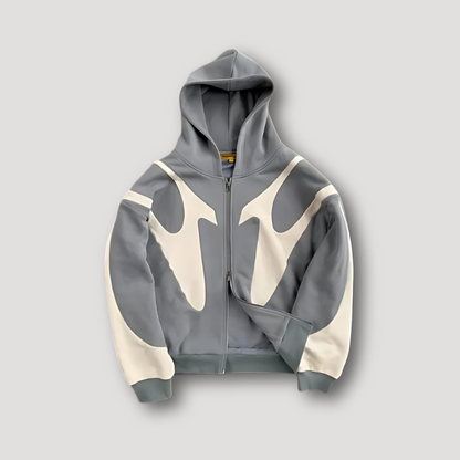 Mens hoodies with zip up front and flame graphic panels, oversized fit