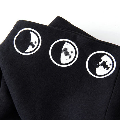 Zip up hoodies for women with moon print sleeves and oversized hood