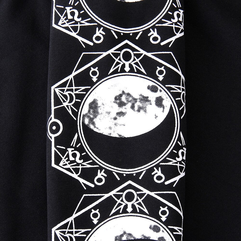 Zip up hoodies for women with moon print sleeves and oversized hood