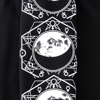 Zip up hoodies for women with moon print sleeves and oversized hood