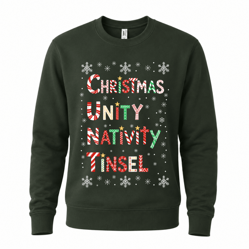 Ugly Christmas sweater crewneck sweatshirt with candy cane print