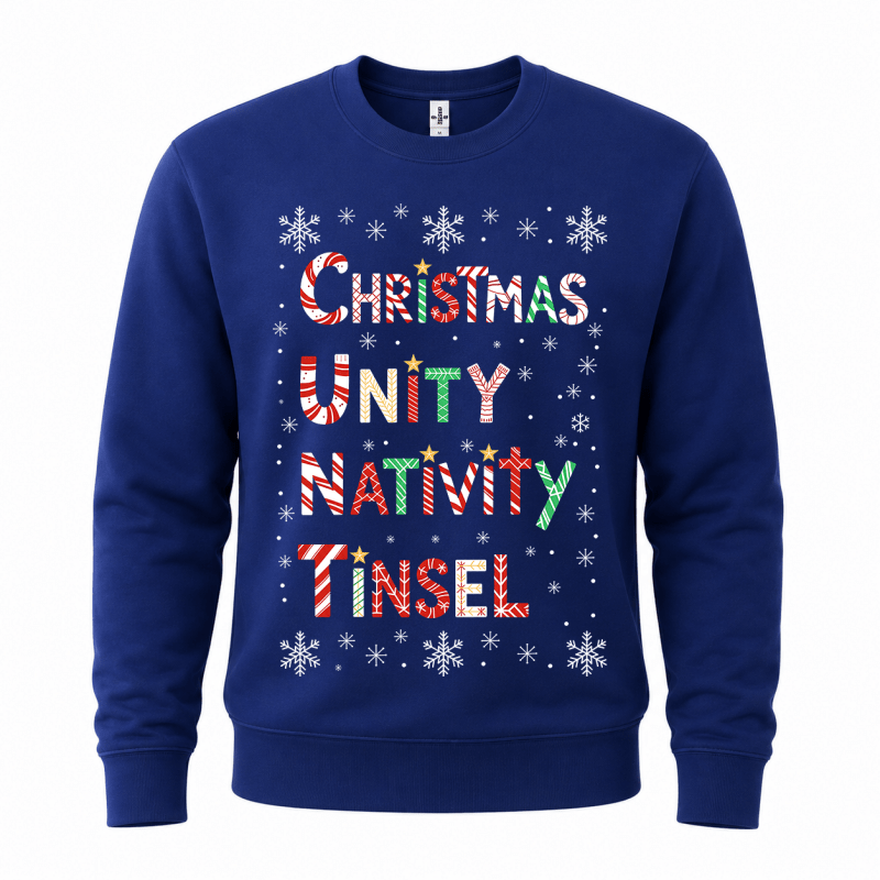 Ugly Christmas sweater crewneck sweatshirt with candy cane print