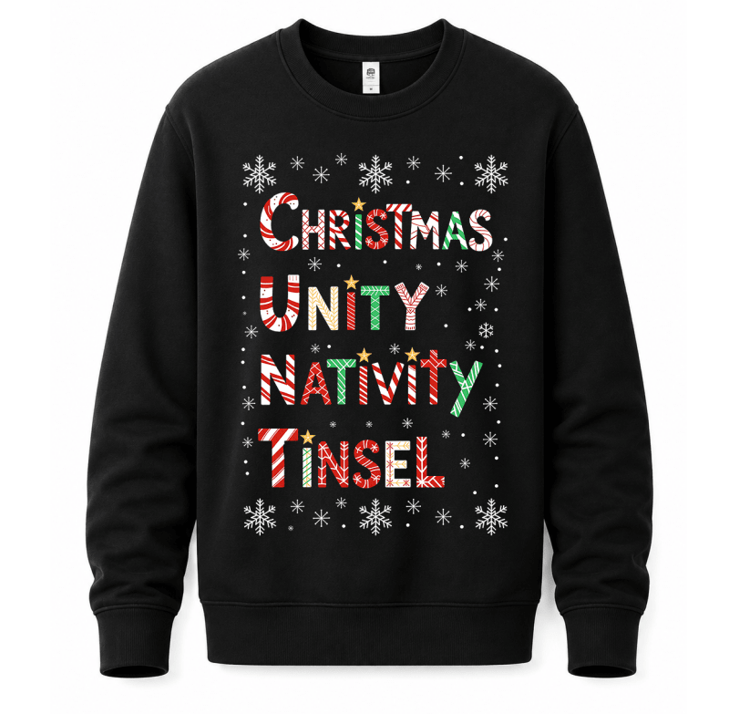 Ugly Christmas sweater crewneck sweatshirt with candy cane print