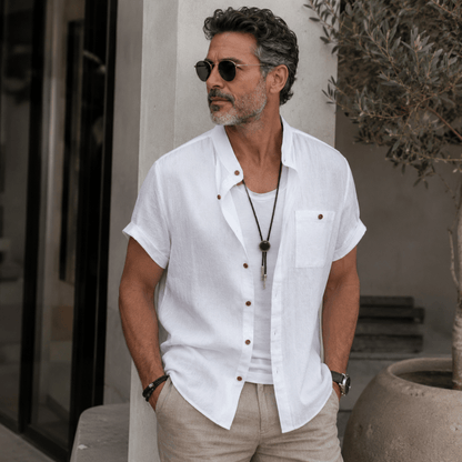 Short sleeve button up shirts for men with chest pocket