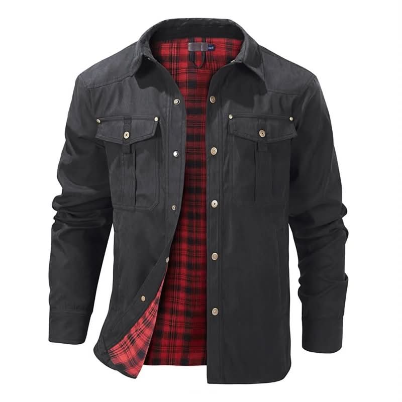 Button up shirts for men with chest pockets and plaid lining