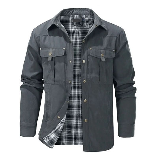 Button up shirts for men with chest pockets and plaid lining
