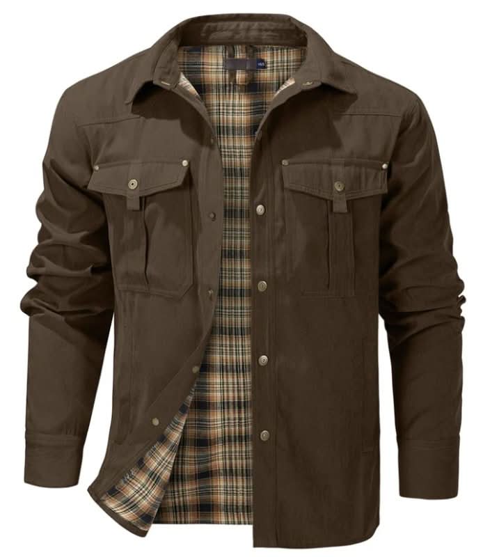 Button up shirts for men with chest pockets and plaid lining