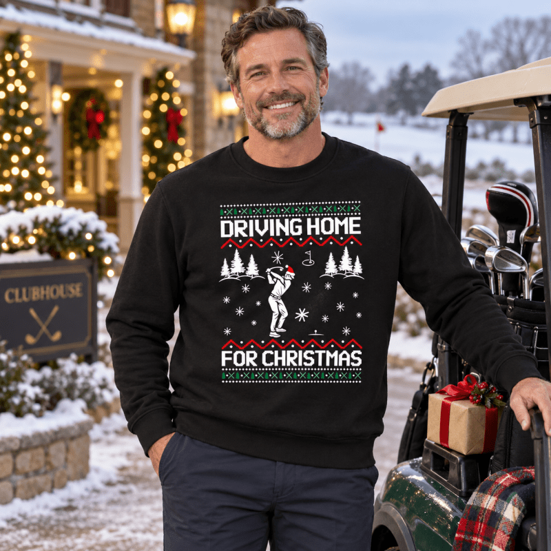 Womens christmas sweater with golf graphic and crew neck