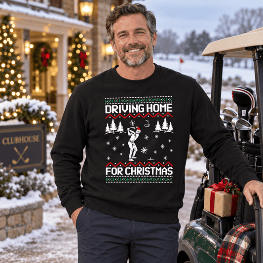 Womens christmas sweater with golf graphic and crew neck