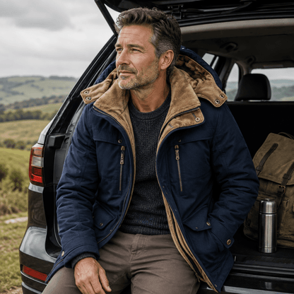 Winter jacket for men with detachable hood and multiple pockets